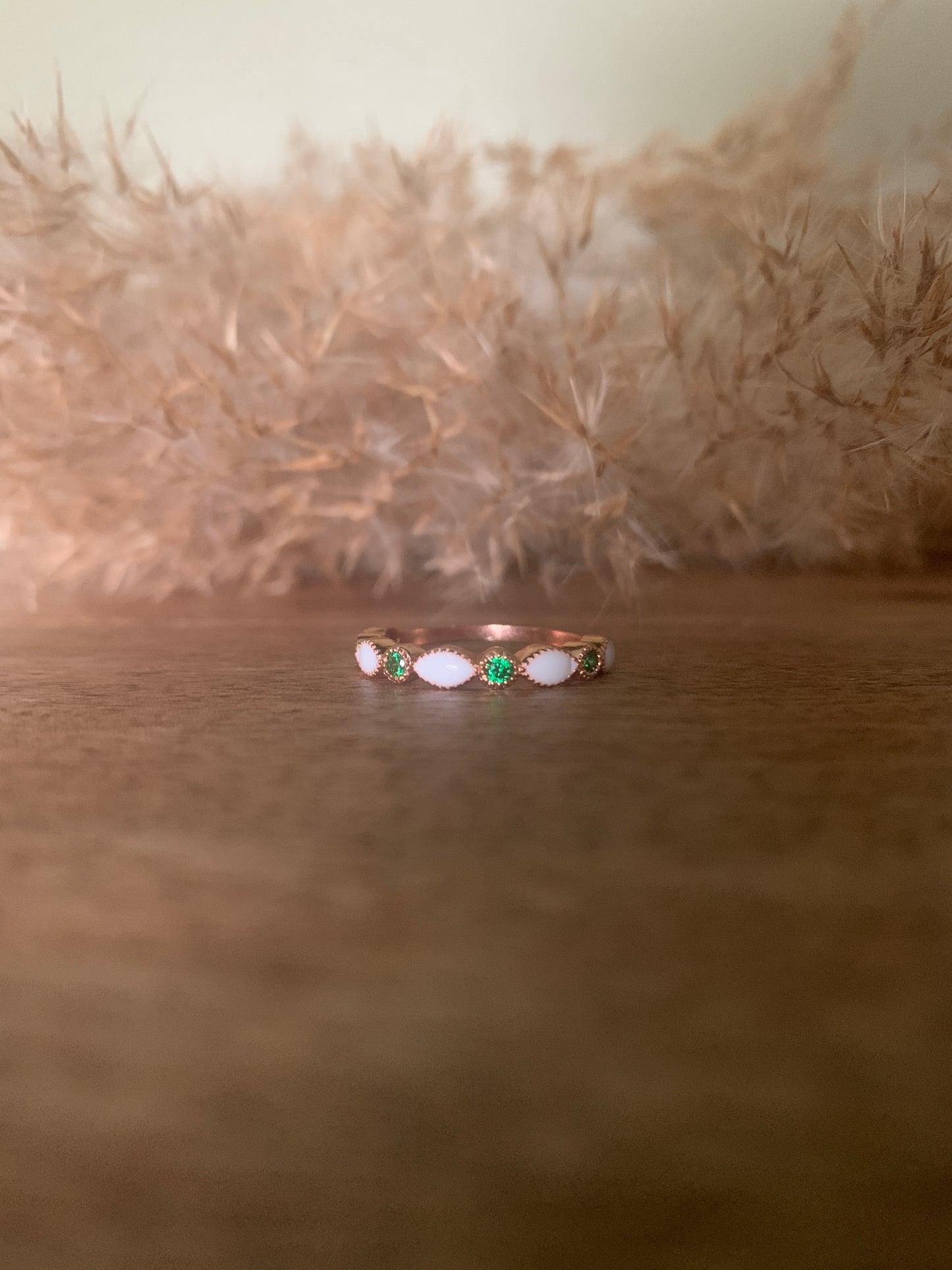 Rose Gold Finish & Emerald Gemstone